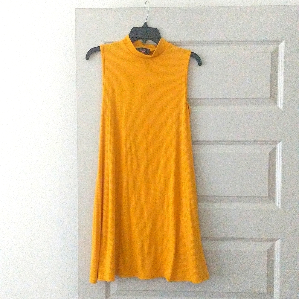 Discreet Turtleneck Shift Dress, Yellow, Large